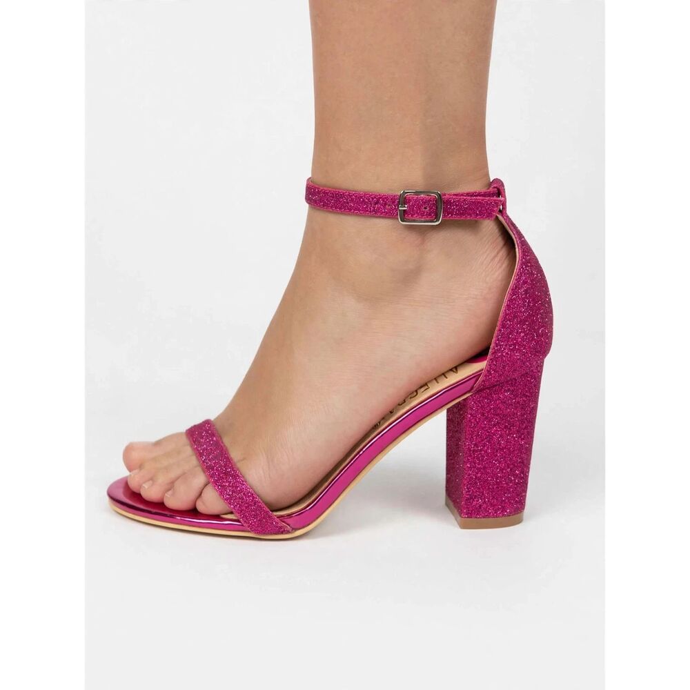 Glitter Ankle Strap Chunky Heel Sandals